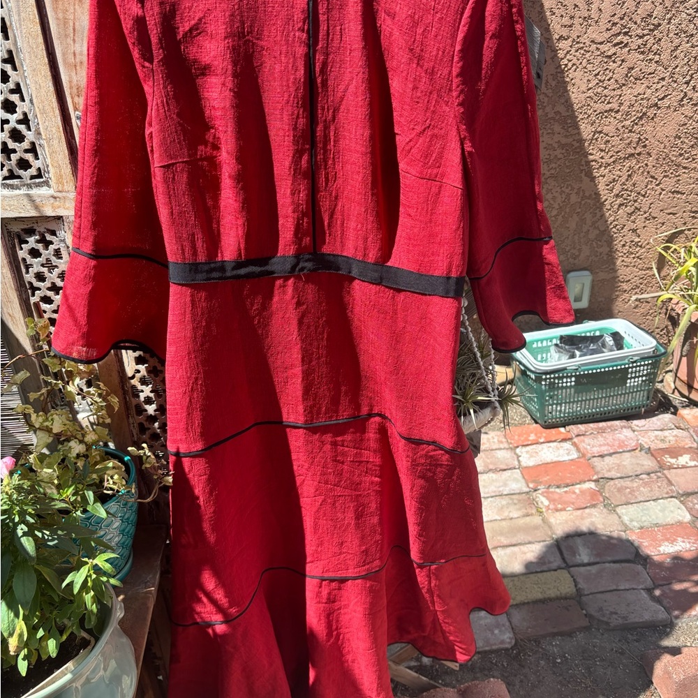 Chic Cefinn Long Sleeve Red Dress with Black Trim